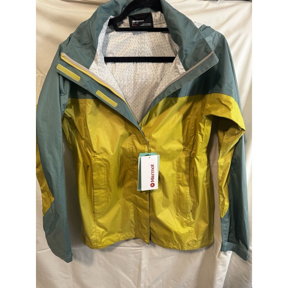 Marmot Raincoat Women's Medium Yellow Blue PreCip Eco Windbreaker Jacket